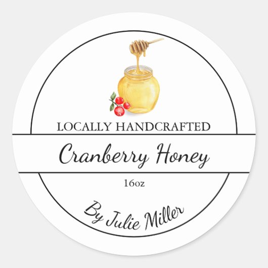 Sticker Rond Simple Homemade Cranberry infused Honey Label (Devant)