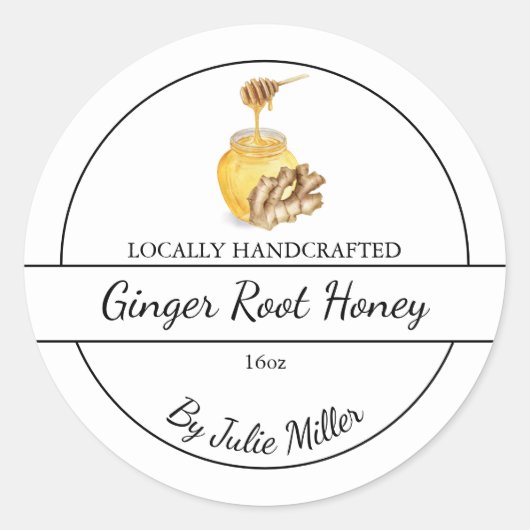 Sticker Rond Simple Homemade Ginger infused Honey Label (Devant)
