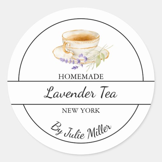 Sticker Rond Simple Homemade Lavender Tea Label (Devant)