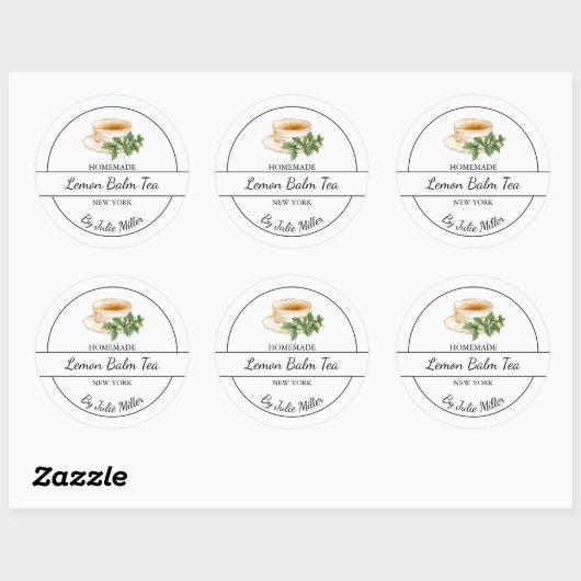 Sticker Rond Simple Homemade Lemon Balm Tea Label (Feuille)