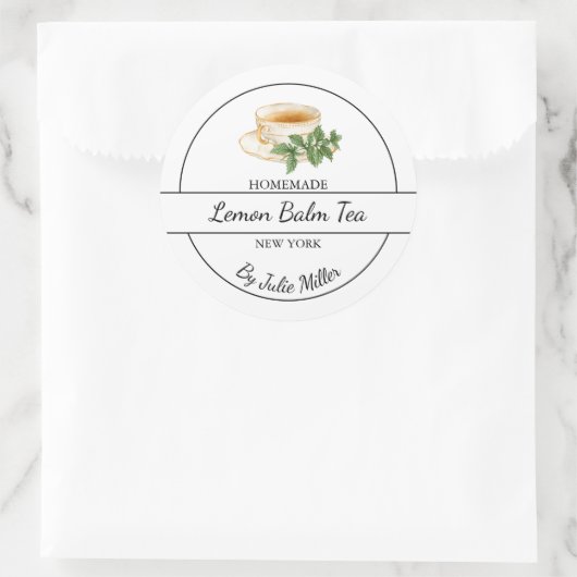 Sticker Rond Simple Homemade Lemon Balm Tea Label (Sac)