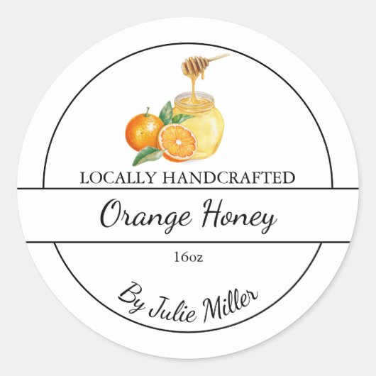 Sticker Rond Simple Homemade Orange infused Honey Label (Devant)