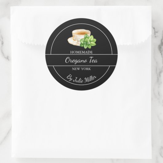 Sticker Rond Simple Homemade Oregano Tea Label (Sac)