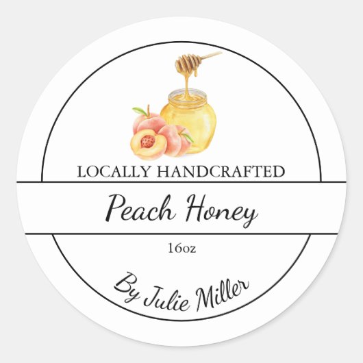 Sticker Rond Simple Homemade Peach infused Honey Label (Devant)