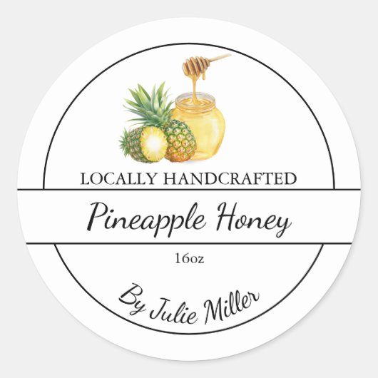 Sticker Rond Simple Homemade Pineapple infused Honey Label (Devant)