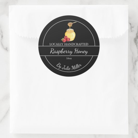 Sticker Rond Simple Homemade Raspberry infused Honey Label (Sac)
