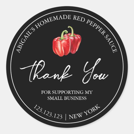 Sticker Rond Simple Homemade Red Pepper Sauce Thank You Label (Devant)