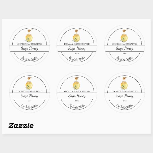 Sticker Rond Simple Homemade Sage infused Honey Label (Feuille)