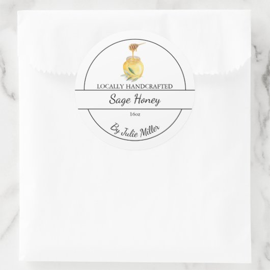 Sticker Rond Simple Homemade Sage infused Honey Label (Sac)