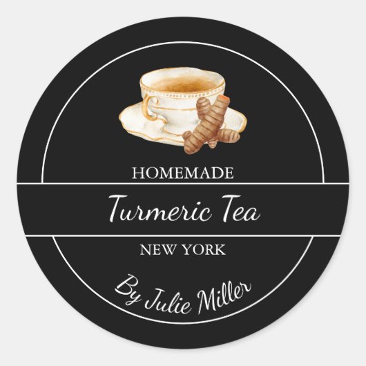 Sticker Rond Simple Homemade Turmeric Tea Label (Devant)