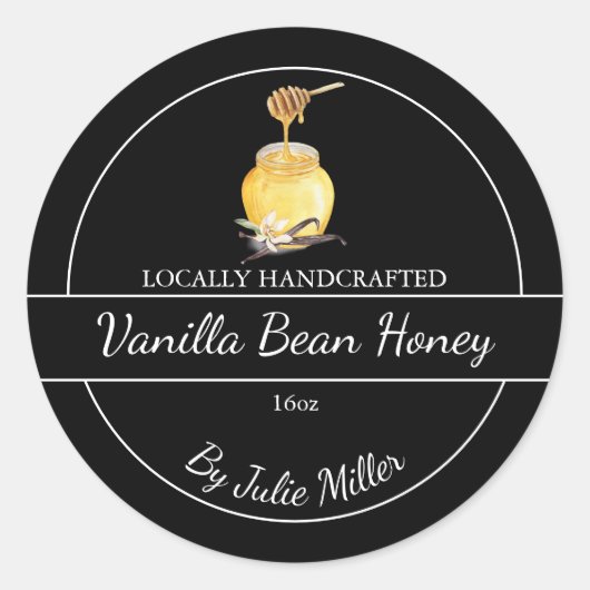 Sticker Rond Simple Homemade Vanilla Bean infused Honey Label (Devant)