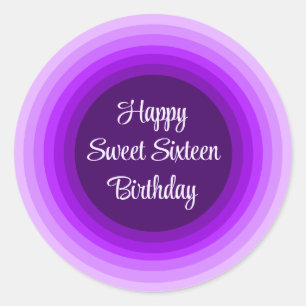 Sticker Rond Simple Jappy Sweet 16 Anniversaire violet arc-en-c