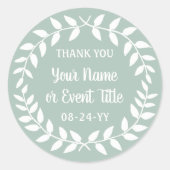 Sticker Rond Simple Laurel Wreath Dusty Sage Green Merci (Devant)