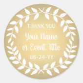 Sticker Rond Simple Laurel Wreath Gold Faux Foil Merci (Devant)