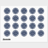 Sticker Rond Simple Laurel Wreath Navy Merci bleu et blanc (Feuille)
