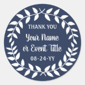 Sticker Rond Simple Laurel Wreath Navy Merci bleu et blanc (Devant)