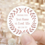 Sticker Rond Simple Laurel Wreath Rose Rose Gold Merci<br><div class="desc">Ajoutez une touche de finition personnalisée aux faveurs de la fête et des notes de remerciement avec des autocollants ronds de couronne de laurier personnalisés. Tout libellé sur ce modèle est simple à customiser pour toute occasion, comme mariage, douche nuptiale, remise des diplômes, fête d'anniversaire, anniversaire ou retraite. Modifiez ou...</div>