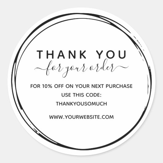 Sticker Rond Simple Ligne Noire Cercles Merci Pour La Commande (Devant)