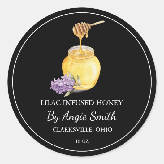 Sticker Rond Simple Lilac Infused Honey Label (Devant)