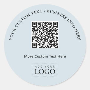 Sticker Rond Simple logo d'entreprise bleu Code QR Promotionnel