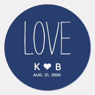 Sticker Rond Simple LOVE Marine Blue Mariage Initiales Monogram