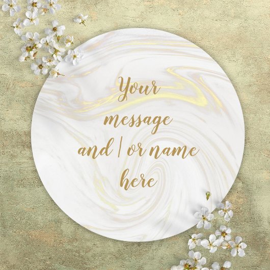 Sticker Rond Simple Marbre Elégant Scripts d'Or Personnalisé