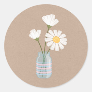 Sticker Rond Simple marguerite blanche Mason Jar Bouquet