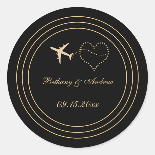 Sticker Rond Simple Mariage Black Gold Travel (Devant)
