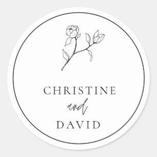 Sticker Rond Simple Mariage de Bohême floral noir et blanc
