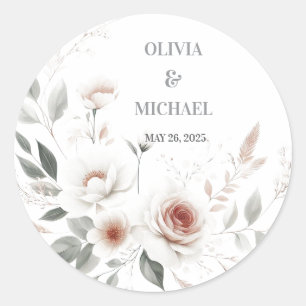 Sticker Rond Simple Mariage Floral Blush