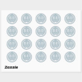 Sticker Rond Simple Mariage Gris Bleu Clair Monogramme (Feuille)