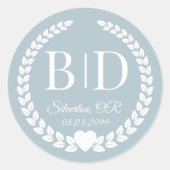 Sticker Rond Simple Mariage Gris Bleu Clair Monogramme (Devant)