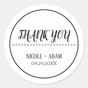 Sticker Rond Simple Mariage Merci Noir et Blanc