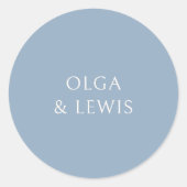 Sticker Rond Simple Mariage Moderne Bleu Poussiéreux (Devant)