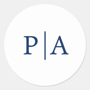 Sticker Rond Simple mariage Monogramme Bleu Nuit et Blanc