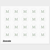 Sticker Rond Simple Mariage Monogramme Vert Jardin et Blanc (Feuille)