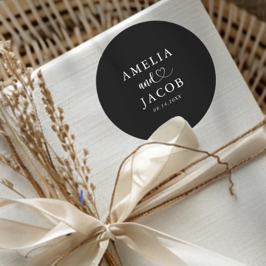 Sticker Rond Simple Mariage Noir & Blanc
