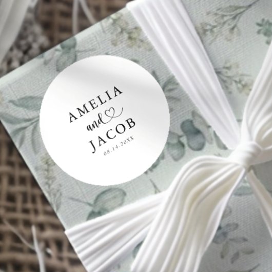 Sticker Rond Simple Mariage Noir & Blanc