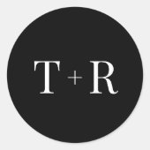 Sticker Rond Simple Mariage noir et blanc monogramme (Devant)