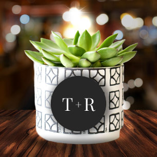 Sticker Rond Simple Mariage noir et blanc monogramme