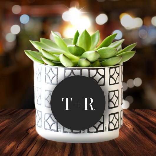 Sticker Rond Simple Mariage noir et blanc monogramme