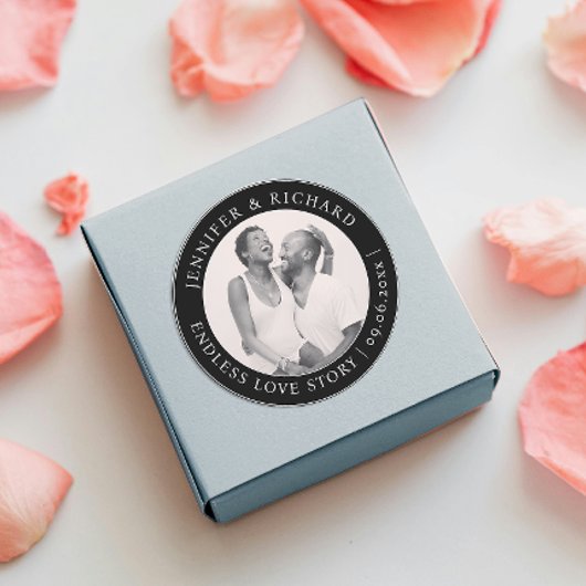 Sticker Rond Simple Mariage Photo D'Amour Noir Et Blanc