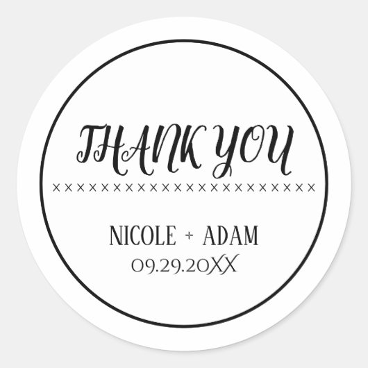Sticker Rond Simple Mariage Remerciements Noir et Blanc (Devant)