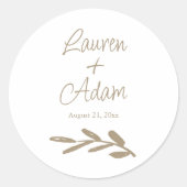 Sticker Rond Simple Mariage Script Blanc & Or (Devant)