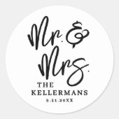 Sticker Rond Simple Mariage Script Police Blanc Noir (Devant)