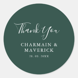 Sticker Rond Simple Mariage Texte Blanc Émeraude