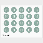 Sticker Rond Simple Mariage Vert Sauge Monogramme (Feuille)