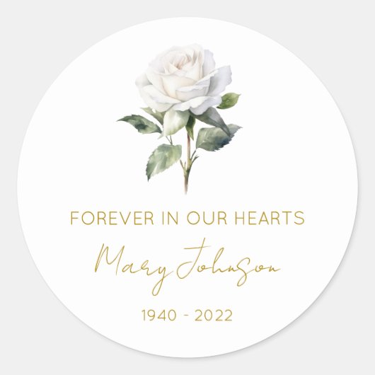 Sticker Rond Simple Mémorial rose blanche  (Devant)