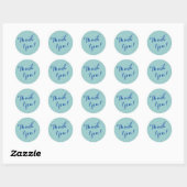 Sticker Rond Simple Merci clair Word Script bleu (Feuille)