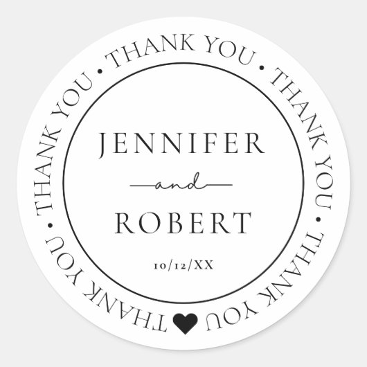 Sticker rond simple Merci Mariage classique (Devant)